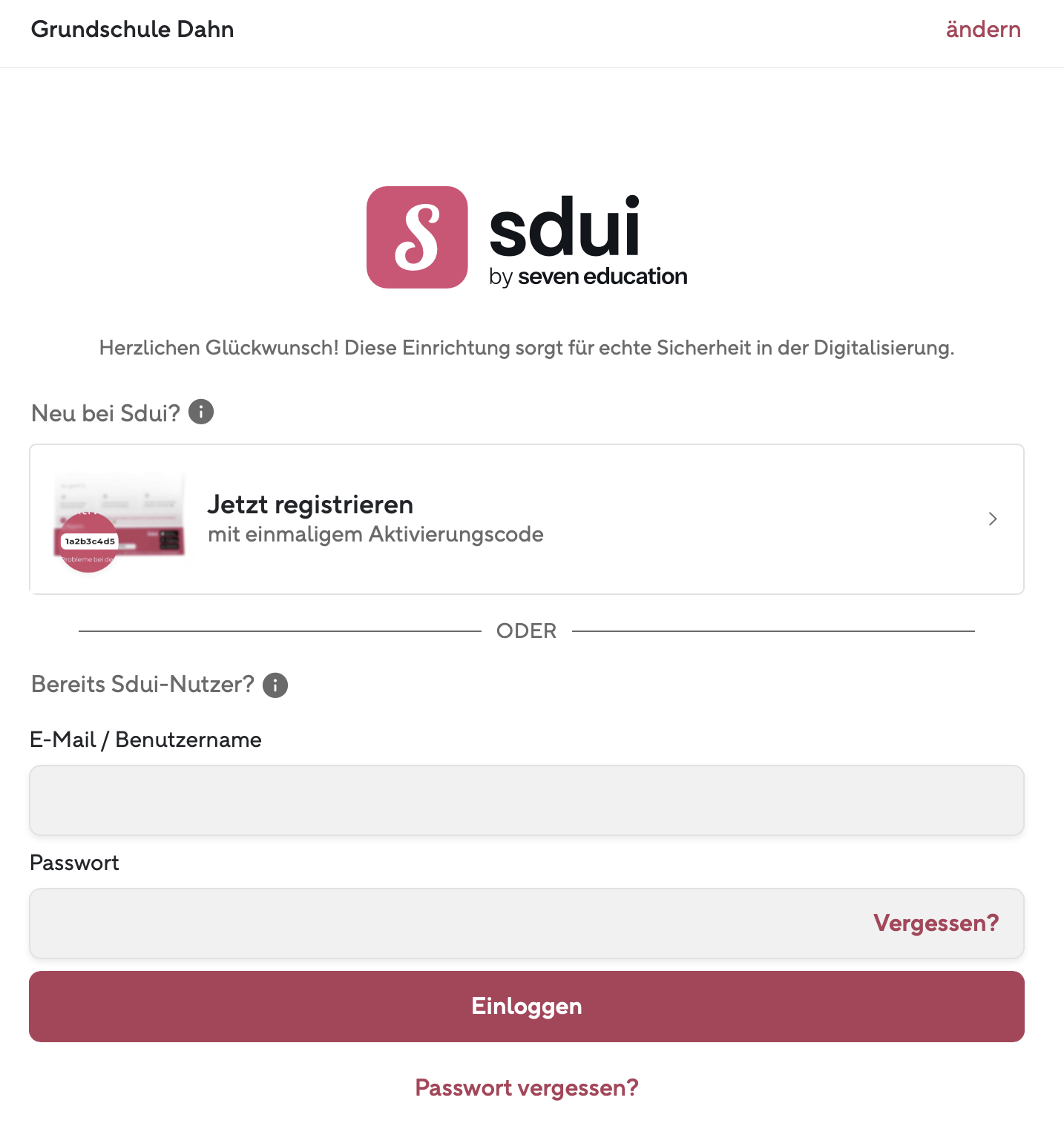 Sdui-Anmeldebildschirm für die Grundschule Dahn